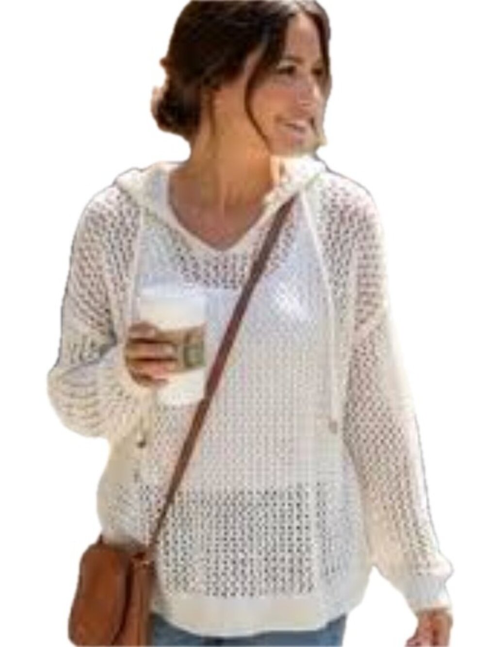 Joie Ivory Crochet Open Stitch Long Sleeve Hoodie Women's S NEW